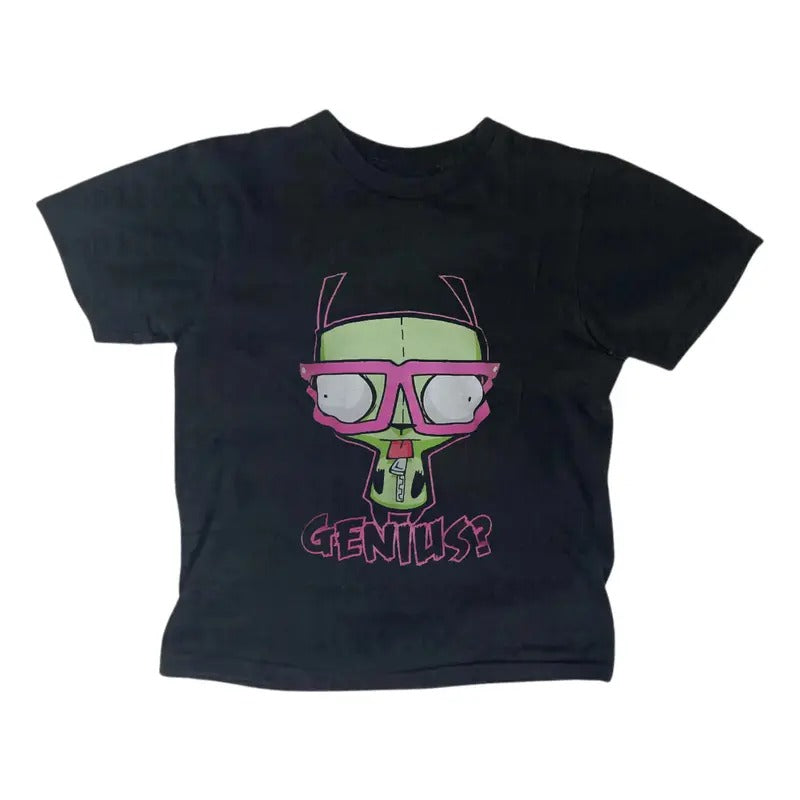 Kawaii Invader Zim Print Baby Tee, Gothic Emo Girl Top, Y2k Top Women Streetwear, Scene Clothing 2000s, Women Fitted T-Shirt