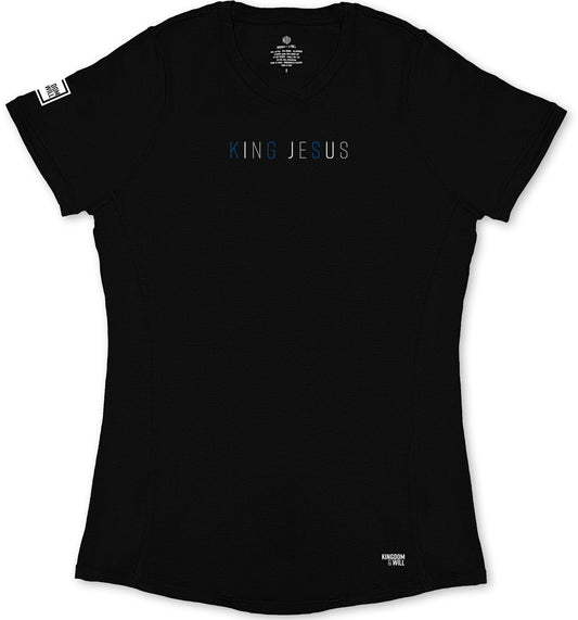 King Jesus Ladies' T-Shirt (Black & Blue)