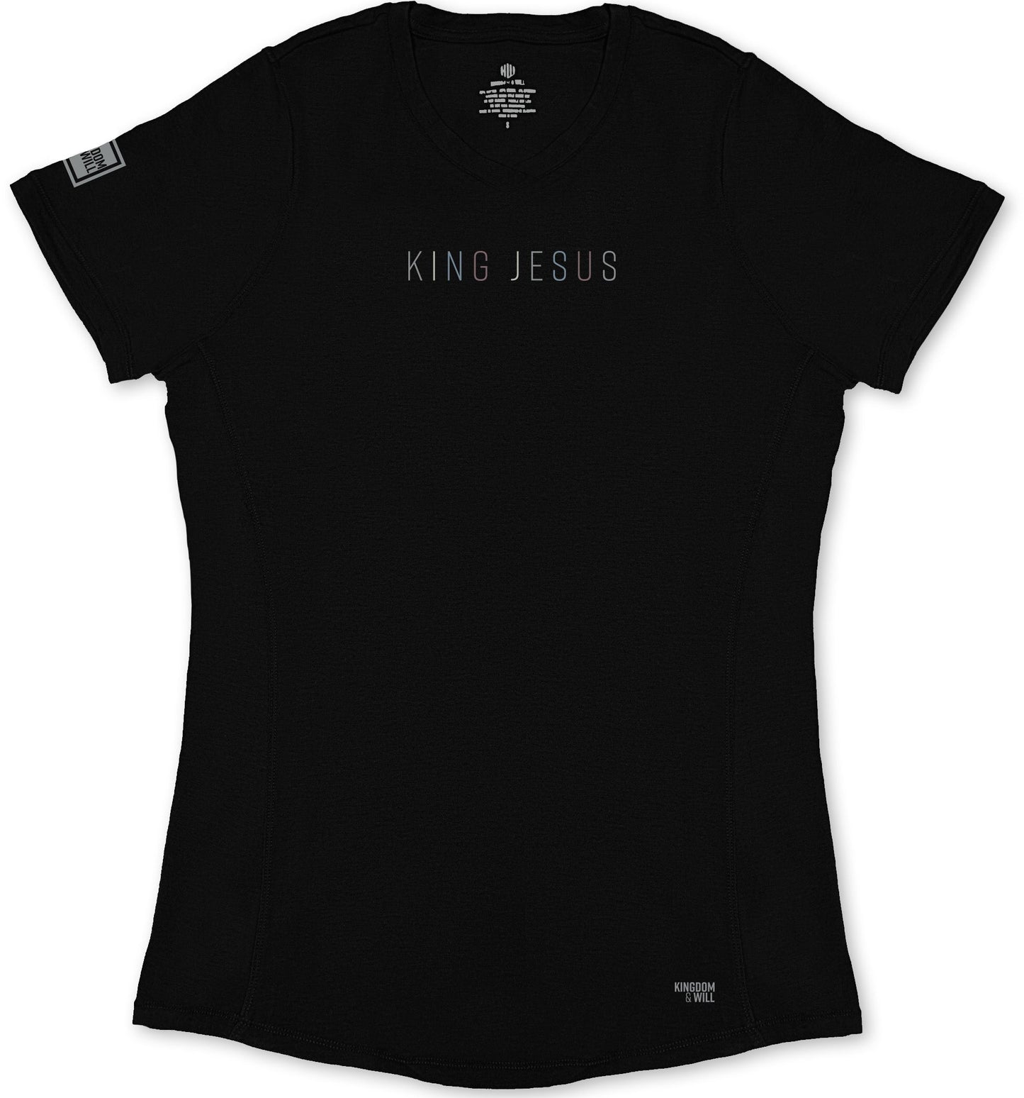 King Jesus Ladies' T-Shirt (Black & Multi-Grain)