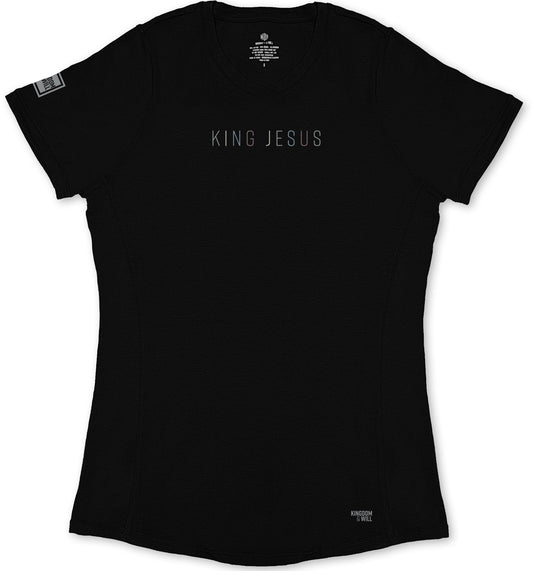 King Jesus Ladies' T-Shirt (Black & Multi-Grain)