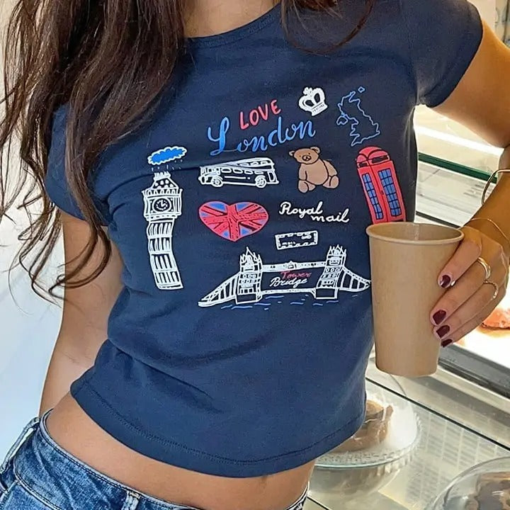 LOVE LONDON crop top l Y2k Trendy sayings Baby Tee l Self Fixated Croptop