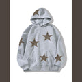 Leopard Print Six Point Star Streetwear Hoodie, Women's Spring and Summer Sweatshirt, Y2K Chetah Print Oversized Hoodies Women