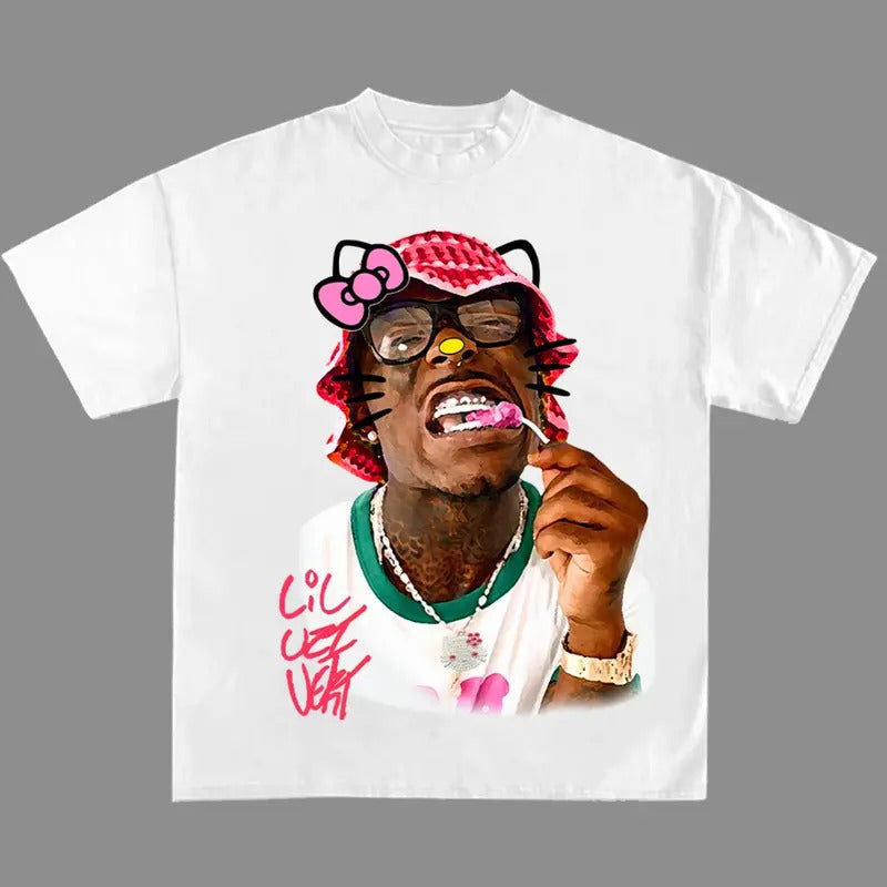 Lil Uziii Red Kitty Rap Tee Shirt Cute Y2k Shirt Top Womenswear