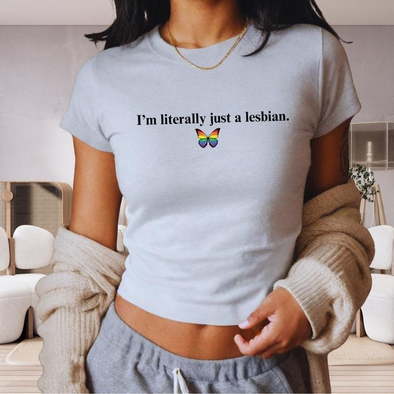 Literally just a lesbian Baby Tee, Lesbian Pride Shirt Gift, Butterfly Pride Shirt, Pride Month - y2k Baby Tee Top Womenswear