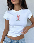 Lobster Baby Tee, Coastal Aesthetic Summer Shirt, New England Vacation Tee, Fisherman Aesthetic, Y2K Crop Top, Cute Cape Cod Graphic Tee Fitted Womenswear