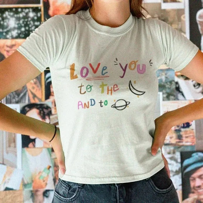 Love you to the moon Baby Tee, Love you to the moon t-shirt 90s Aethetic Y2K Aesthetic T-shirt