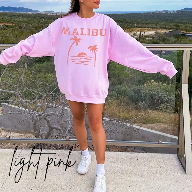 Malibu Sweatshirt Preppy Sweatshirt Aesthetic California Crewneck Retro Y2K Sweater Malibu Beach Sweatshirt VSCO Clothes Beach Bum Shirt