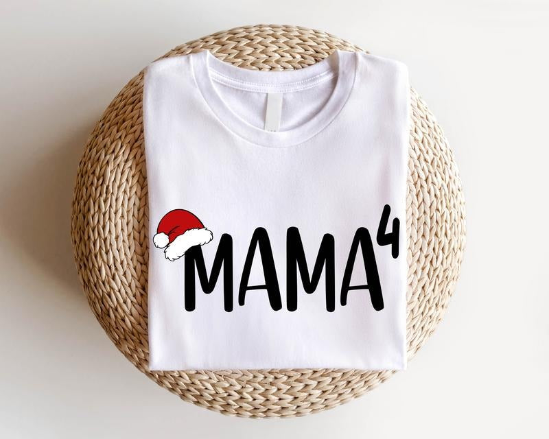 Mama 4 Christmas Shirt, Pregnancy Announcement Xmas T-shirt, Cute Mom Of Four Winter Holiday Tee, Xmas Mommy Gift Shirt, Fourth Baby Reveal Mother Christmas Tee