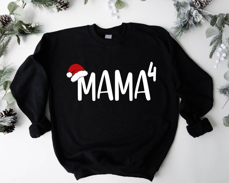Mama 4 Christmas Sweatshirt, Pregnancy Announcement Xmas Hoodie, Cute Mom Of Four Winter Holiday Gift Sweater, Fourth Baby Reveal Mother Christmas Sweater.