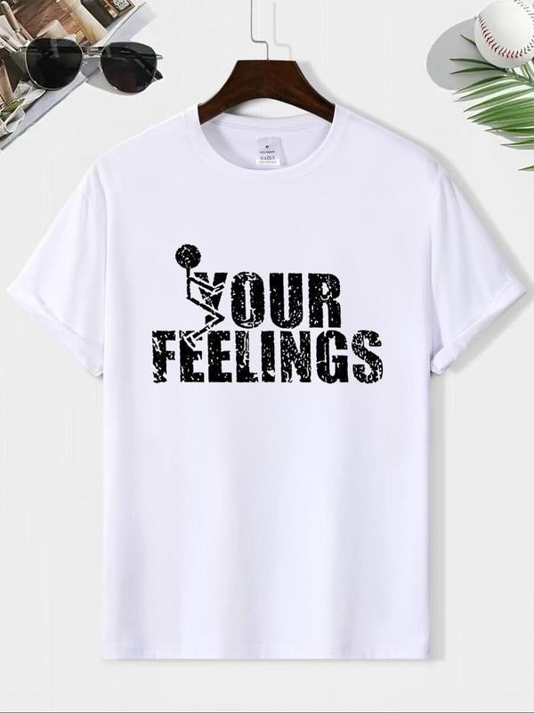 Men's Casual Letter Print Round Neck T-shirt DRG, Streetwear Regular Fit Shortsleeve Crewneck T-Shirt DRG for Summer, Comfy Breathable Men's Top for Daily Wear, Menswear T-shirt