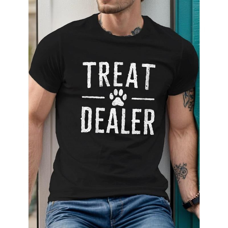 Men's Casual Short Sleeve T-Shirt with "TREAT DEALER" Print, Geometric Pattern, Cotton Knit Fabric, Regular Fit, Summer Collection Made in USA