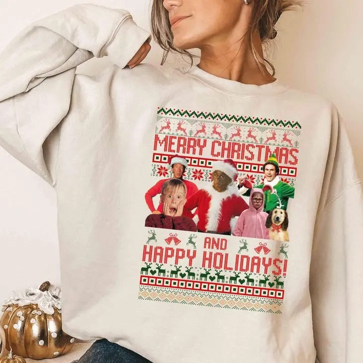 Merry Christmas And Happy Holiday, Retro Christmas, Funny Christmas Movies 90s Shirt
