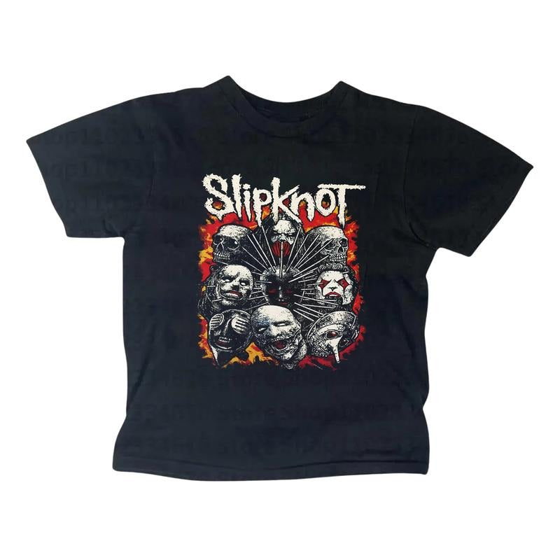 Metal Gothic Rock Band Baby Tee, Slipknot Skull Baby Tee, Y2k Top Women Streetwear, Gothic Emo Girl Top, Scene Clothing 2000s, Casual Cotton Short Sleeve