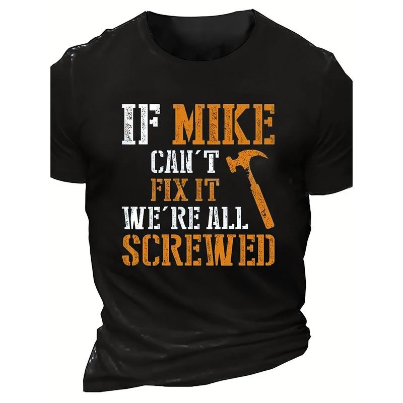 [Mike Print Casual Tee] 1pc Mike Print Casual Crew Neck T-Shirt - Cotton Knit Fabric with Slight Stretch - Regular Fit for Adults Summer Fashion Tee Made in USA