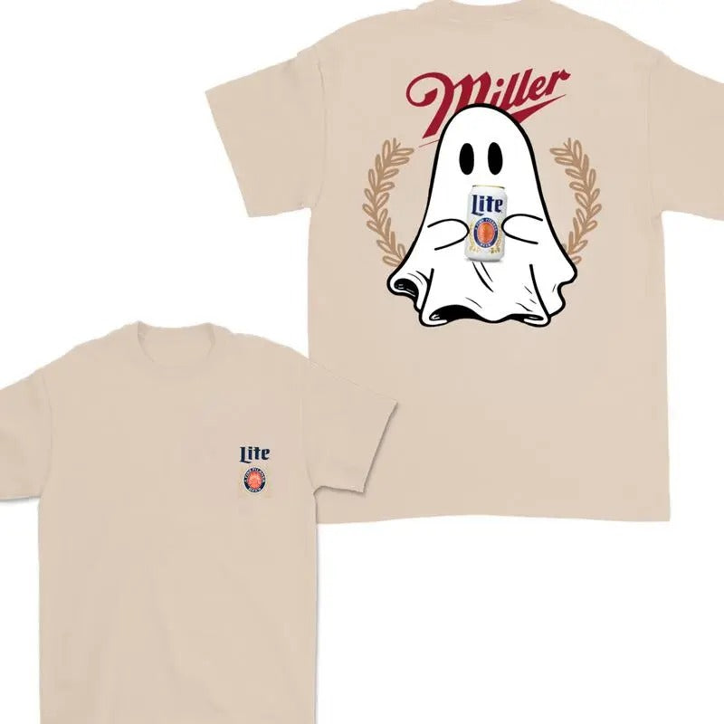 Miller Lite Cute Boo Ghost Halloween Double Sided T-shirt, Miller Lite Halloween Shirt FOr Men And Women, Halloween Cute Ghost Trendy Shirt