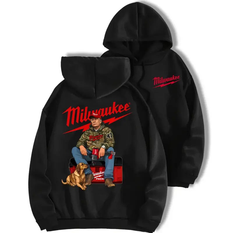 Milwaukee Trump Camo Unisex Cotton Hoodie - Trump Fuel Hand Drill Dog Hunt Sweatshirt And TeeStihl Trump Hoodie , Camo Workwear Sweater Classic Collar