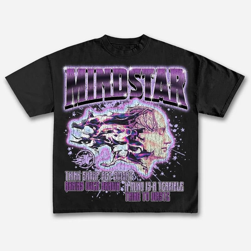Mindstar-Burning Thinking Classic Printed Cotton T-Shirt Casual Oversized Y2k Streetwear Top Graphic Tee for Men Women