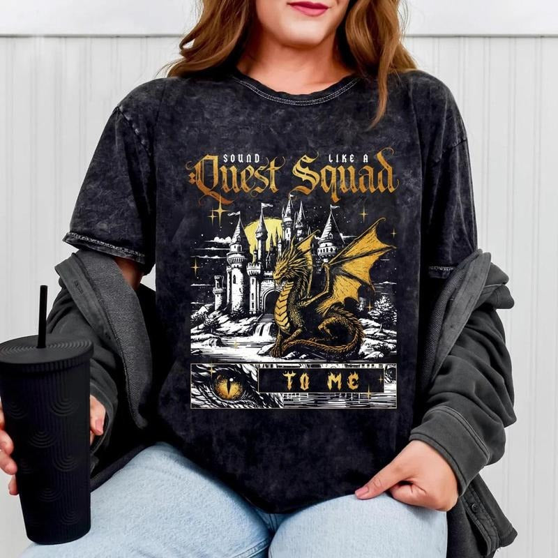 Mineral Wash Ridoc Quest Squad Onyx Storm Shirt, Onyx Storm Shirt, Fourth Wing Basgiath War College Bookstagram Shirt, Xaden