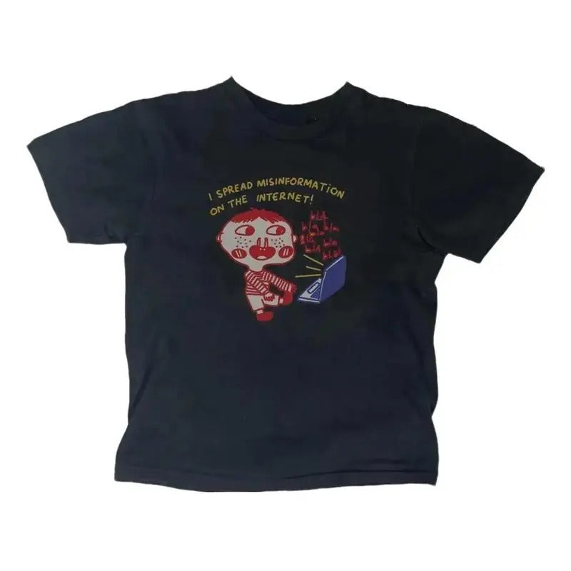 Misinformation on the Internet Meme Baby Tee, Gothic Emo Girl Top, Y2k Top Women Streetwear, Scene Clothing 2000s, Women Fitted T-Shirt