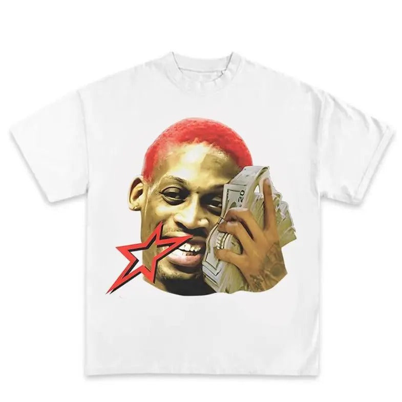 NEW: Dennissss Rodmannn RED Star T-shirt, Streetwear Shirt, Vintage Rap Graphic Tee, Hip Hop Graphic Print T-Shirt, Graphic Shirts, Graphic Tees, Graphic Tee Outfits, Y2k Shirts, graphic shirts y2k, cringe shirts 9698