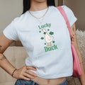 NEW Lucky Duck Baby Tee, Lucky Irish Girl Shirt, St Paddys Day y2k 90s Style, Vintage Womens Retro Tee, St Patricks Day Baby Tee