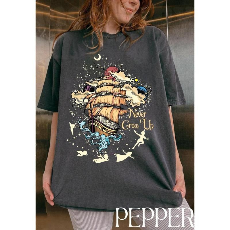 Never Grow Up Comfort Color T-Shirt, Peter Pan Shirt, Tinker Bell, Magic Kingdom T-Shirt, Tinker Bell Shirt, Magical