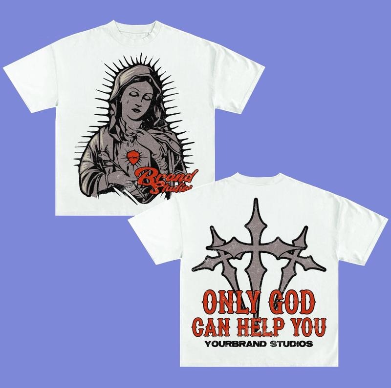 Only God Can Help You Y2k TShirt Style Hip Hop Streetwear Rap Tee, Cotton Tee Menswear