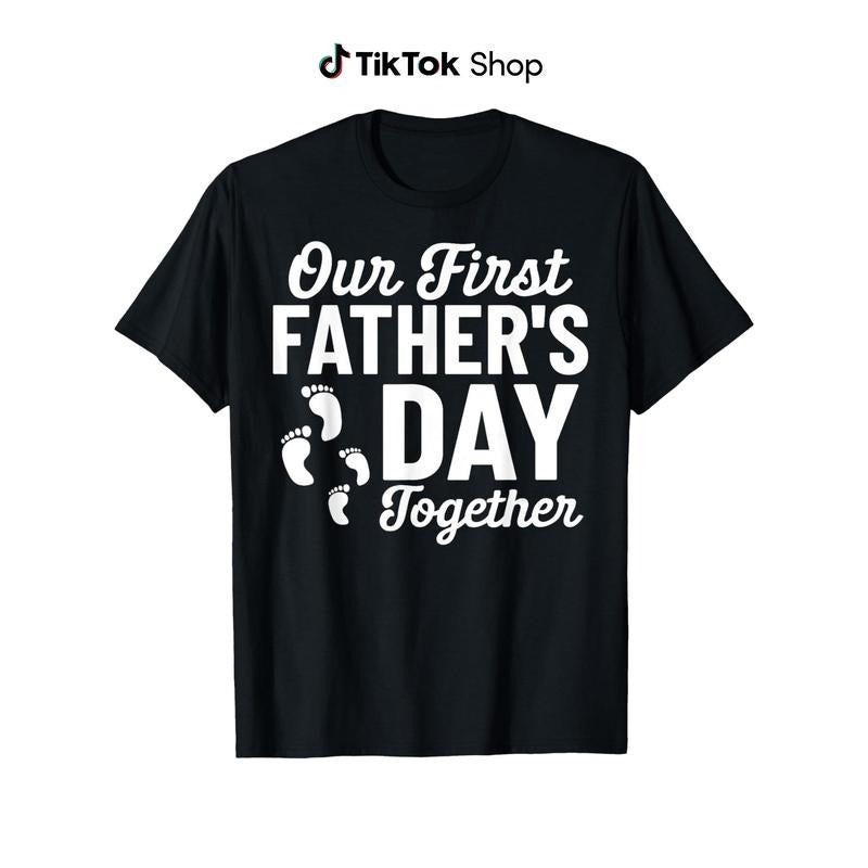 "Our First TNF'WB shield Day TNF" Matching T-Shirts - Black with White Footprint Design, Round Neck Casual Comfort Fit, Sizes for Men & Women, Machine Washable Summer Family Celebration Tees, TNF Day Gift