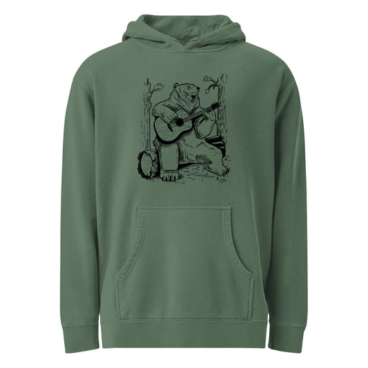 Unisex Acoustic Guitar Bear Vintage Wash Pullover Hoodie