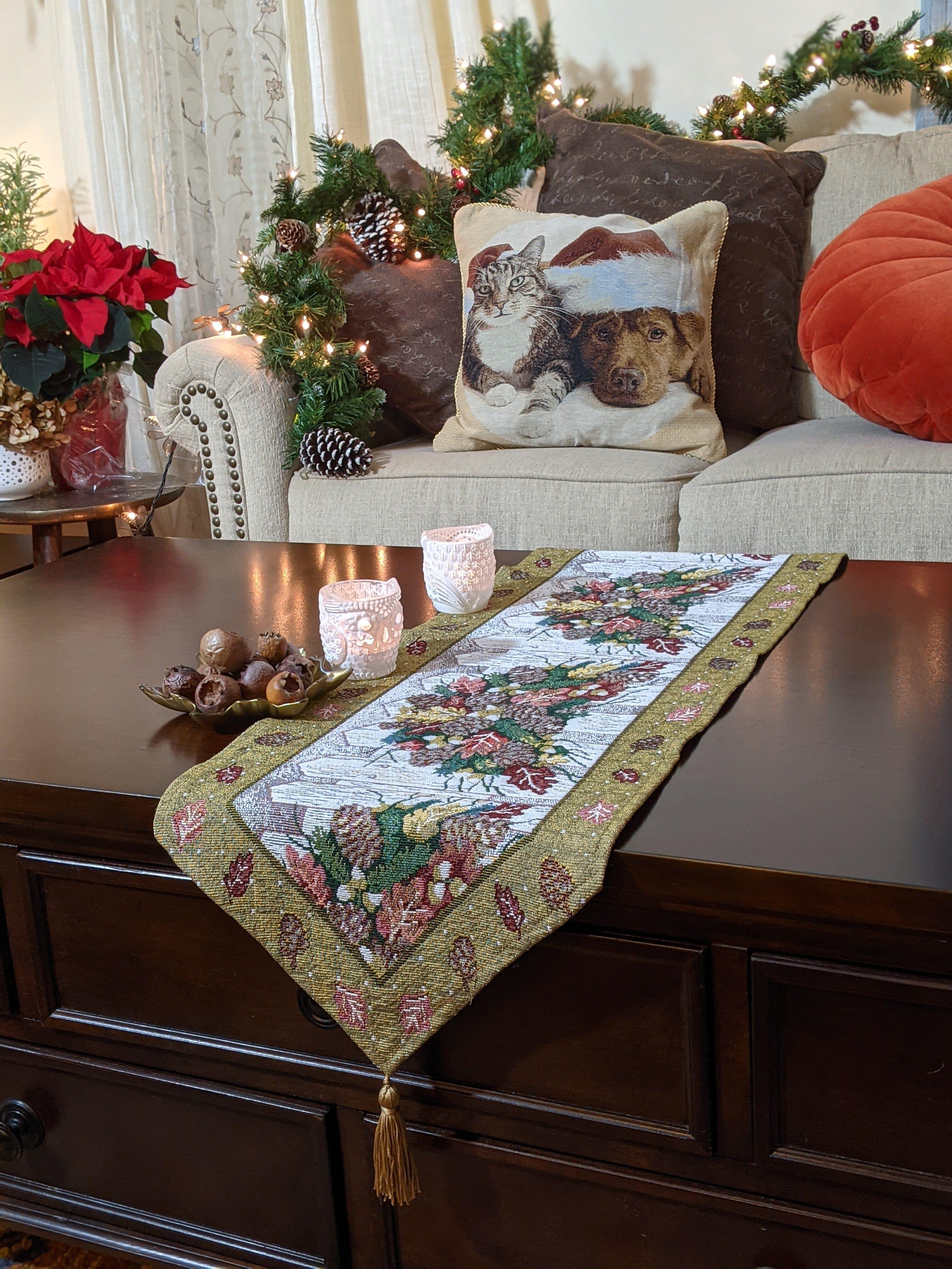 DaDa Bedding Rustic Floral Bouquet Lights Holiday Tapestry Dining Table Runner (6068)