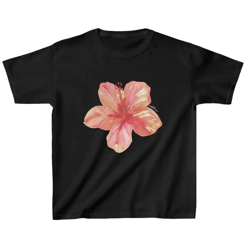 Peach Hibiscus Flower 90s Baby Tee, Aesthetic Y2K Baby Tee, Summer 90s T-Shirt, Lilly Y2K Baby Tee, Tropical Summer, Girl Summer 90s, Women 2000s Tops