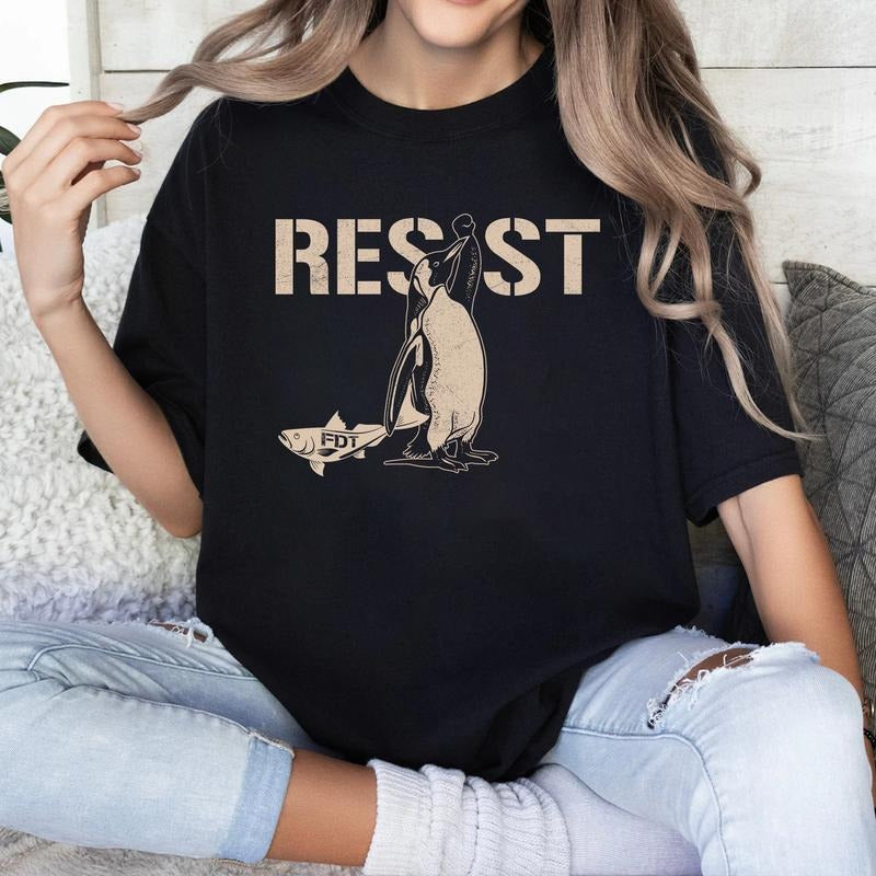 Penguins Against Tariffs Shirt Funny Anti Trummp Tshirt Fashion Cotton, Full Colors, Full Sizes, For Men, For Women