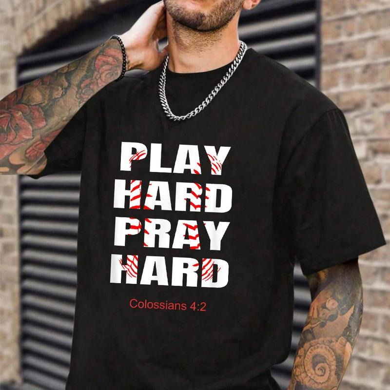 Play Hard Pray Hard Christian Athletic Shirt Casual Style Crew Neck Short Sleeve T-Shirt Tops Trendy for Unisex, Perfect Gift