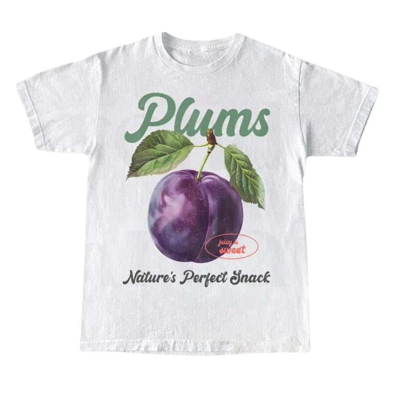 Plums Retro Graphic T Shirt, Vintage 90s Sweet Fruits Shirt, Vintage Label Commercial Tee, Cute Unisex T-shirt, y2k, Graphic Tee Top Womenwear