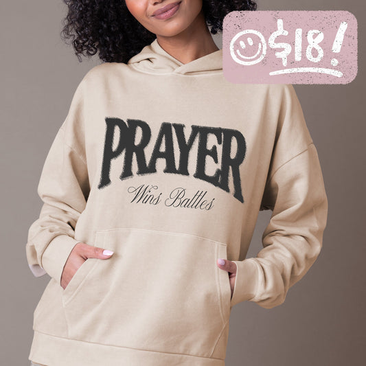 GLO - Prayer Wins Battles Pullover Hoodie - Buttercream - Vintage Wash - 18