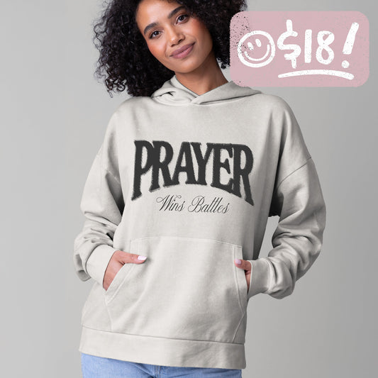 GLO - Prayer Wins Battles Pullover Hoodie - Lunar Rock - Vintage Wash - 18