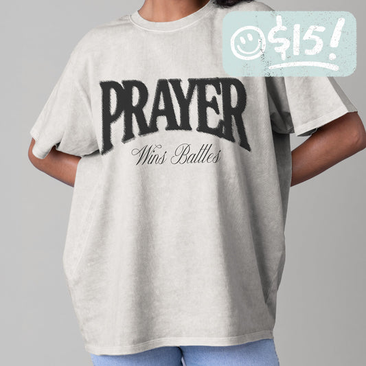 GLO - Prayer Wins Battles Tee - Lunar Rock - Vintage Wash - 15