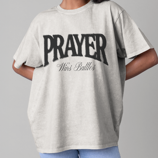 GLO - Prayer Wins Battles Tee - Lunar Rock - Vintage Wash - 0