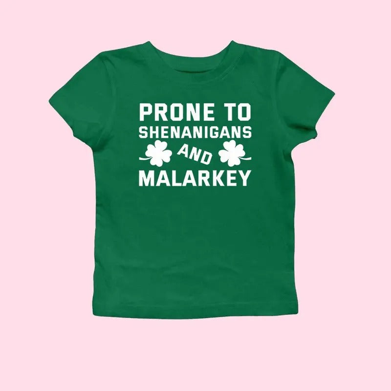 Prone to Shenanigans and Malarkey, St Patrick's Day Shirt, Lucky Shamrock Shirt, Irish Shirt, Lucky Tanks, Patricks Day Tanks Baby Tee, Y2K 2000's Style