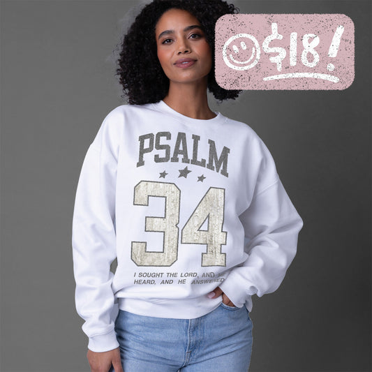 GLO - Psalm 34 Crewneck Sweatshirt - White - Vintage Wash - 18