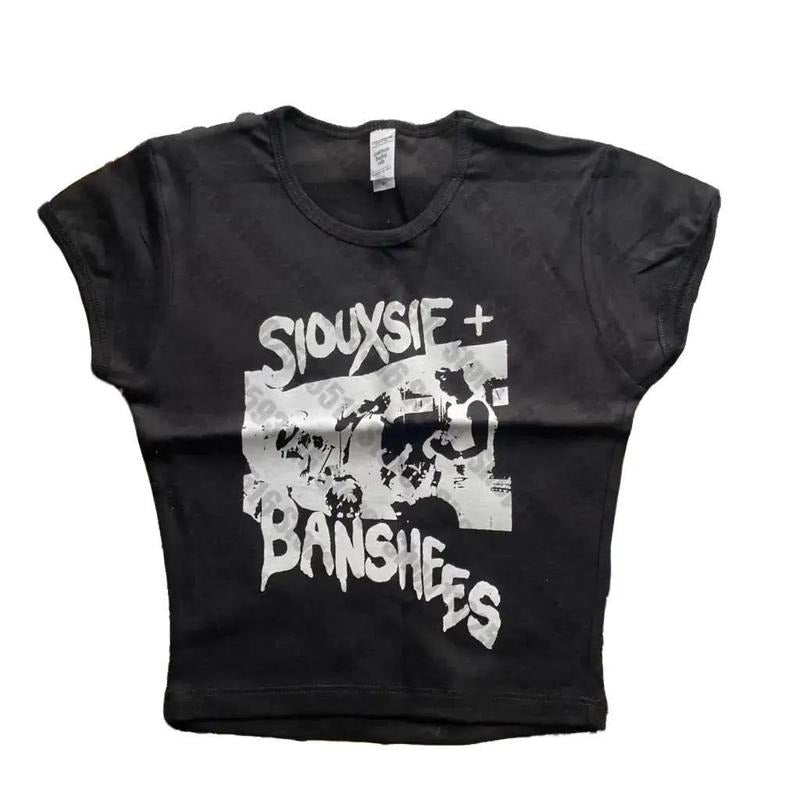 Punk Y2K Baby Tee Short Sleeve Top Gothic Street T-shirt Women's Star Rock singer Print T-shirt Women's Summer Top Emo Rock Girl