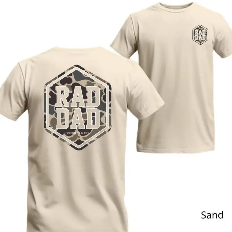 "Rad Dad" T-Shirt - Modern Camo Design for Stylish Fathers, Perfect Gift for Dads, Menswear Top Streetwear, Gift for Dad Crewneck Fabric Tshirt Cotton Soft Jackets Unisex Classic