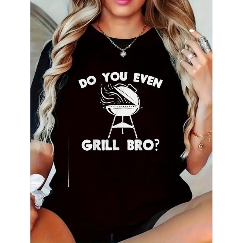 "Red plumber brand You Even Grill WB shield?" Funny BBQ Retro Printed T-Shirt - Women'WB shield Casual Comfortable Short-Sleeved Top for Summer, Everyday Activities, Birthday Gift, Printed T-Shirt, Trendy