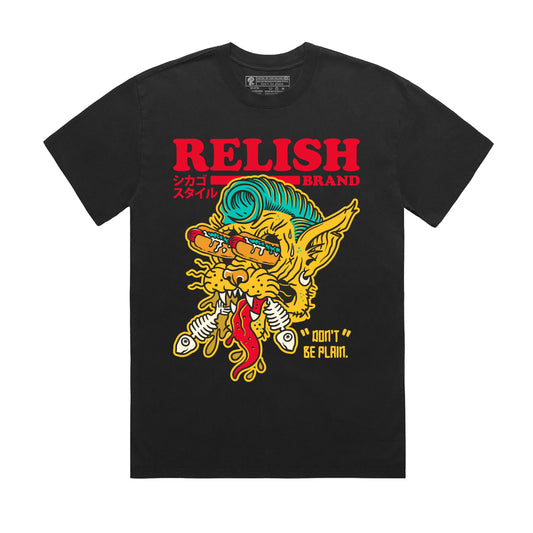 Hotdog Cat - Chicago style - Black T-shirt