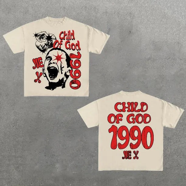Retro Child Of God 1990 Print Cotton Casual T-Shirt, Y2k Shirt, Hip Hop, Unisex T-Shirt, Gift For Men Women Womenswear Menswear Top Streetwear