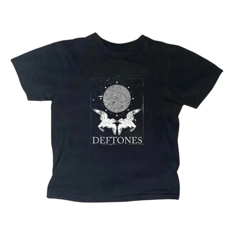 Retro Deftones Skull Heart Baby Tee Y2k Top Women Streetwear Gothic Emo Girl Top Casual Cotton Short Sleeve