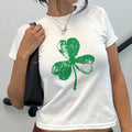 Retro Shamrock Baby Tee, Four Leaf Clover Y2K Baby Tee, Irish Lucky Tee Shirt, St. Patrick's Day Baby Tee