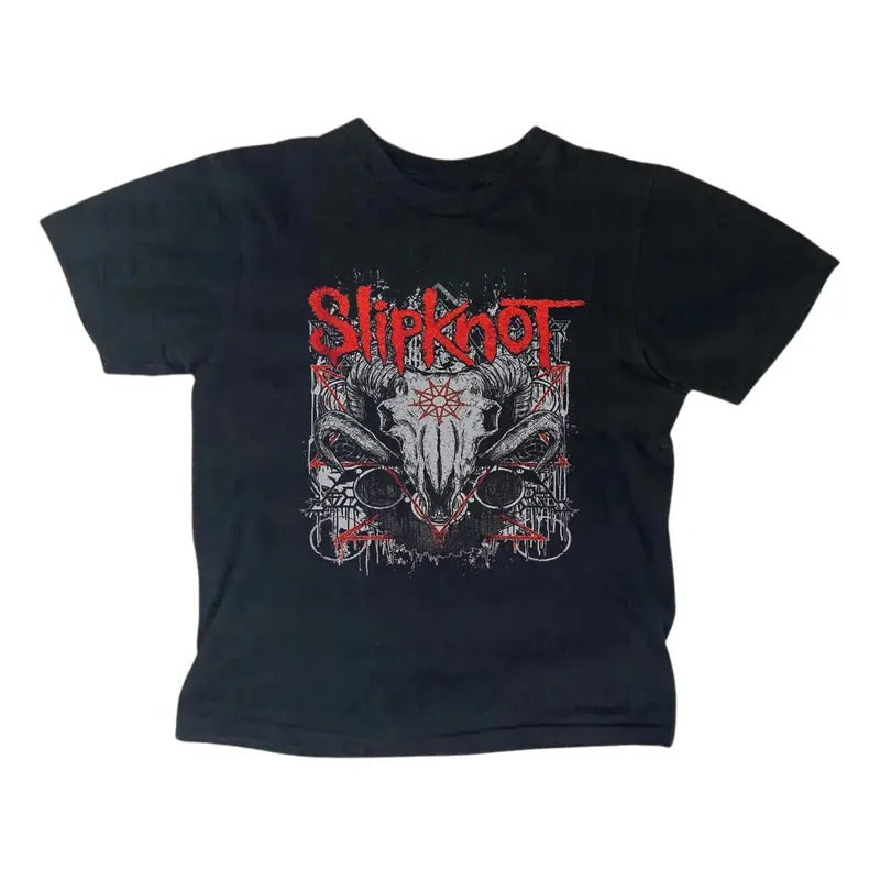 Retro Sipknot GOAT Band Baby Tee - Metal Gothic Rock Band Baby Tee - Gothic Emo Girl Top - Scene Clothing 2000s - Y2k Top Women Streetwear - Casual Cotton Short Sleeve