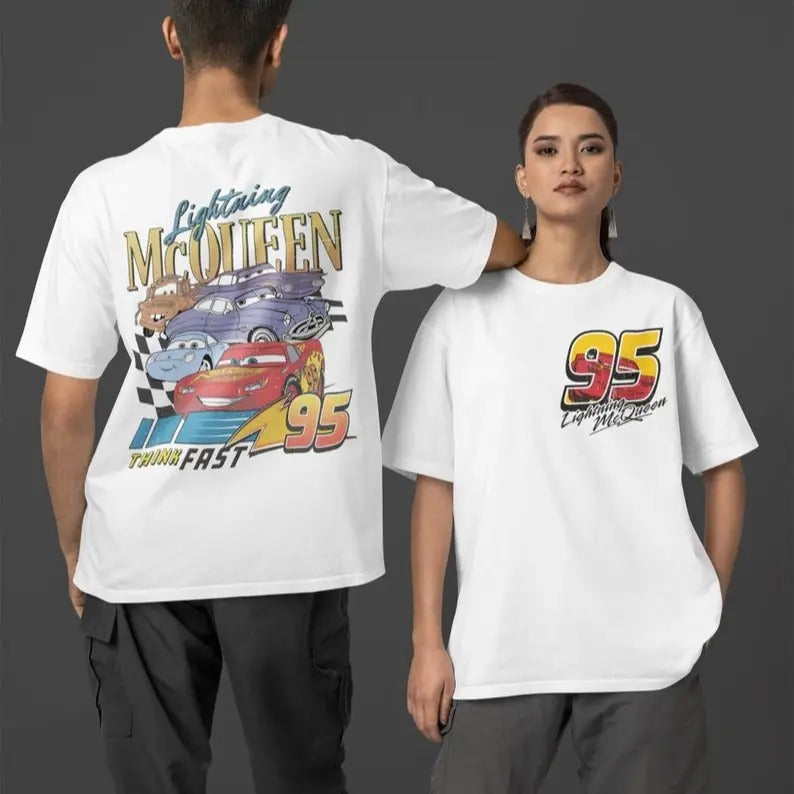Retro Two Sided Lightning McQueenee Shirt, Lightning McQueenee Number Back, Piston Cup Tee,Cars Land Shirt