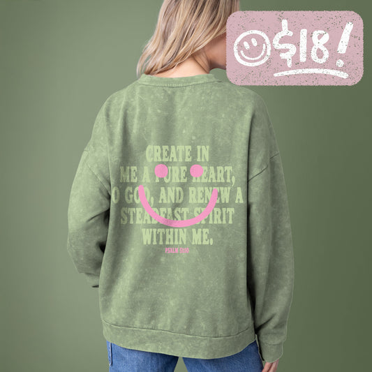 GLO - Psalm 51:10 *New Vintage Wash Crewneck Sweatshirt - Oil Green - Vintage Wash - 18